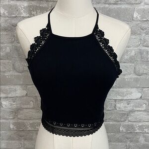 Tamsc Black Lace Halter Crop Top